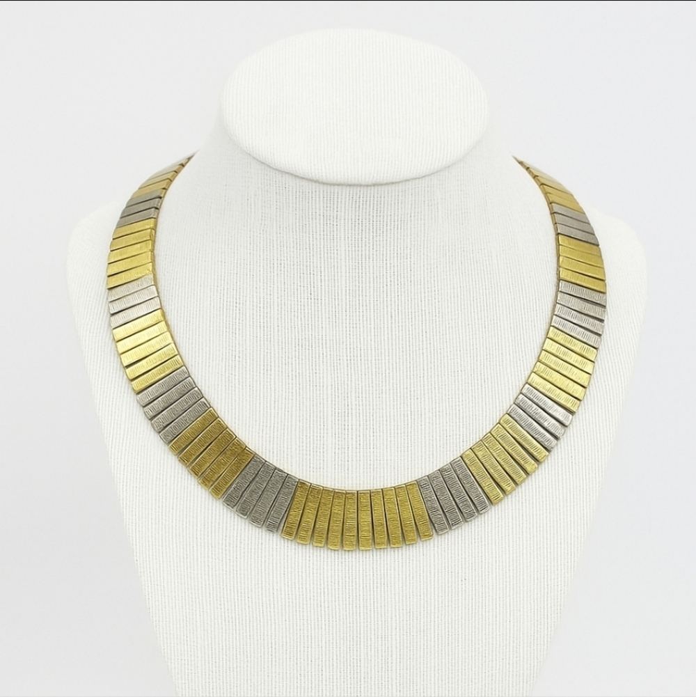 Vintage 90s Lady Remington Gold Silver Choker Necklace Statement Bar Jewelry USA